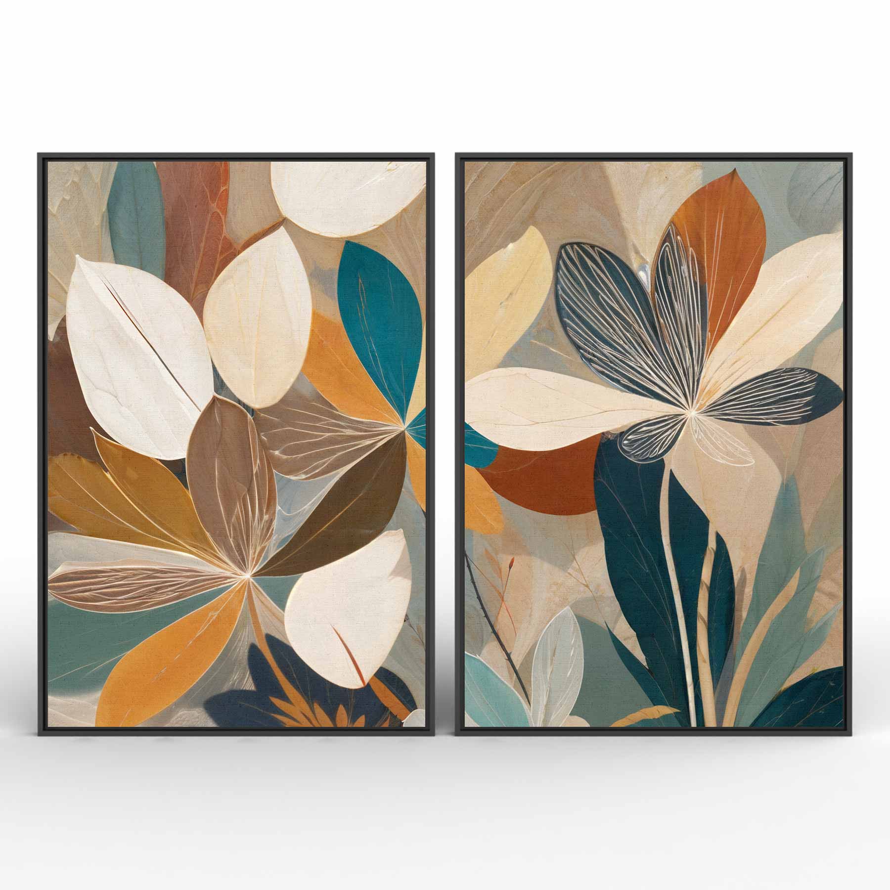 Kit 2 quadros retangulares - Duo abstrata de flores coloridas VIDRO