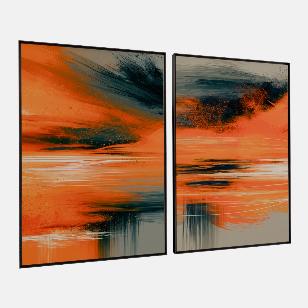 KIT 2 QUADROS  HORIZONTE CÍTRICO ABSTRATO
