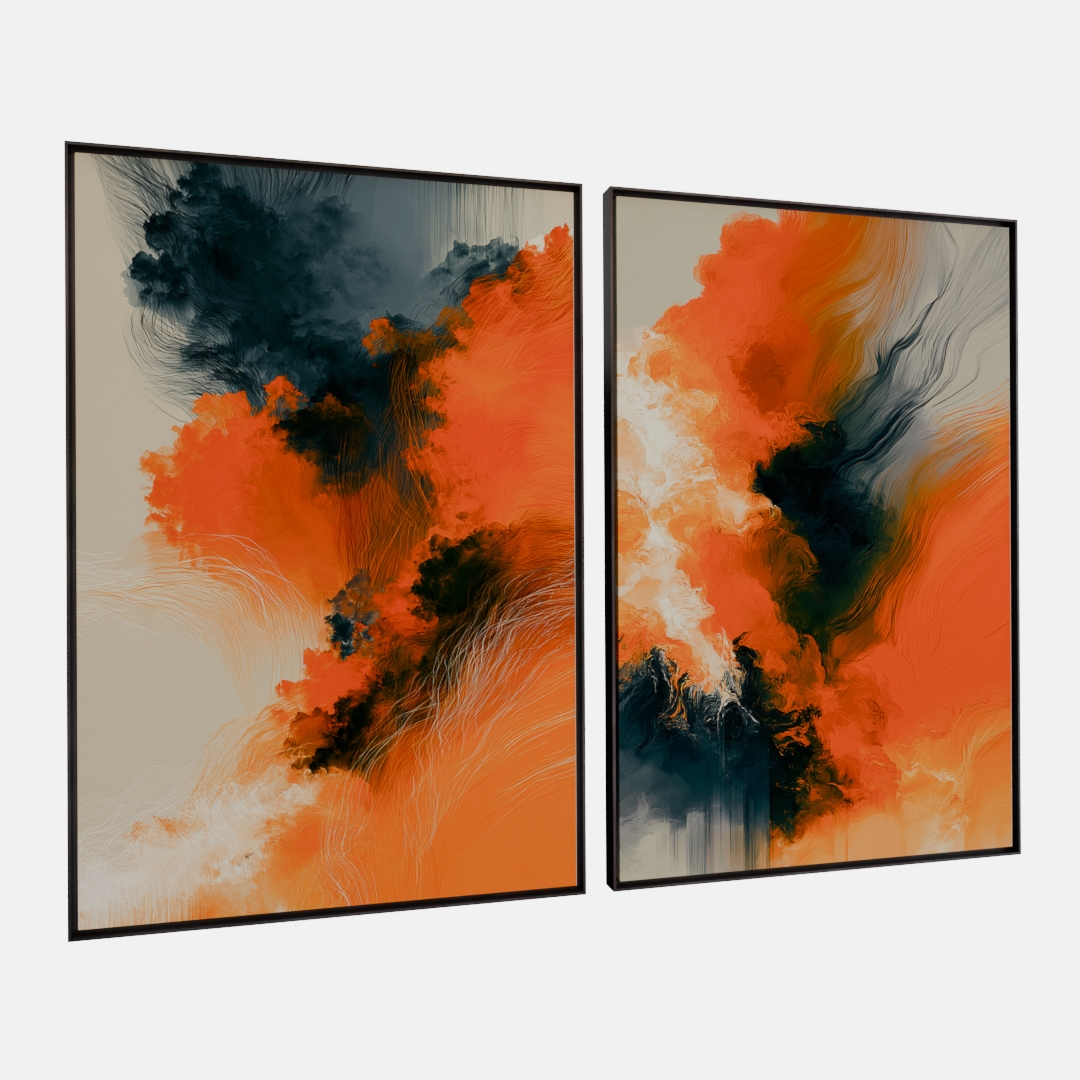 KIT 2 QUADROS  EXPLOSÃO CÍTRICA ABSTRATA