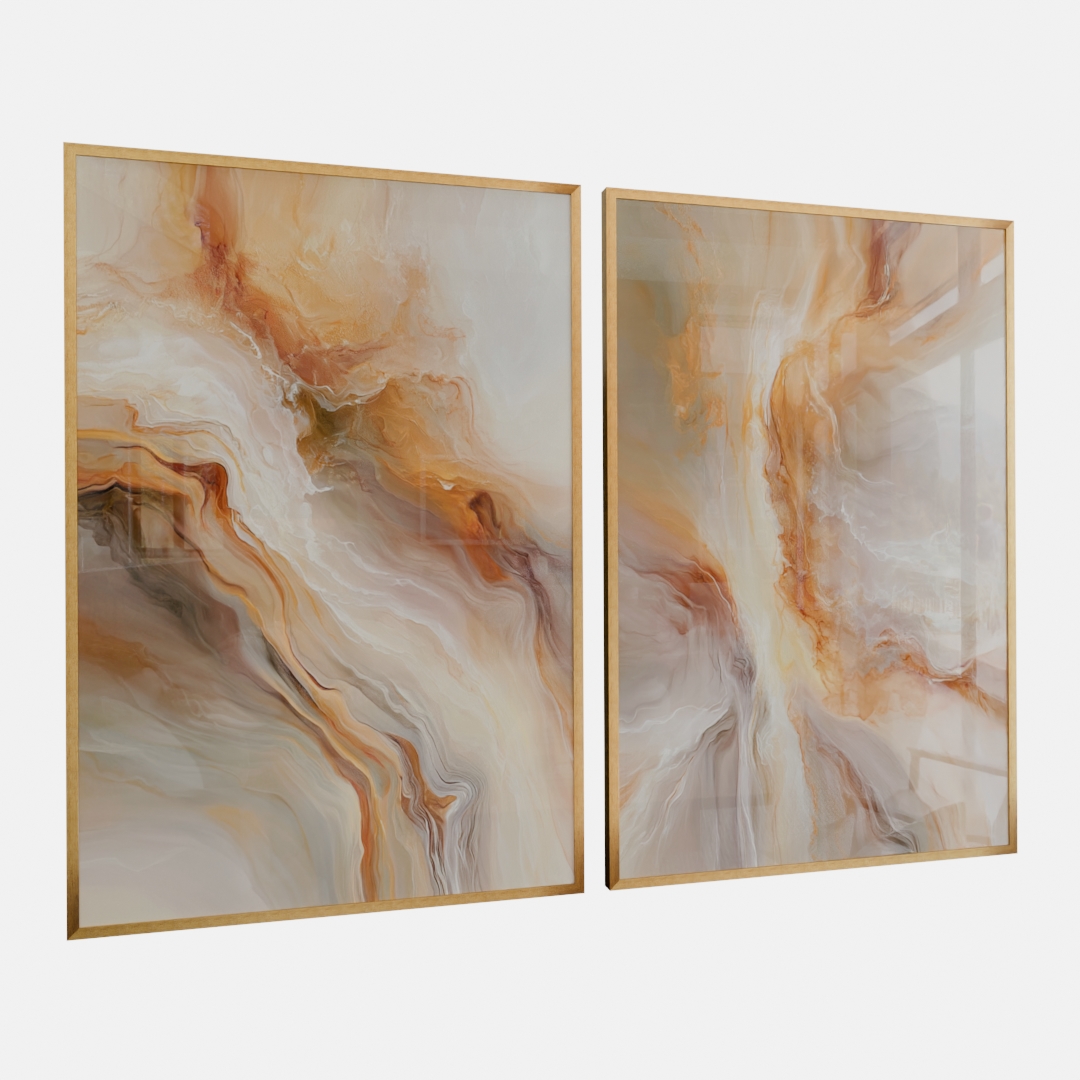 KIT 2 QUADROS  FLUXO DOURADO ABSTRATO