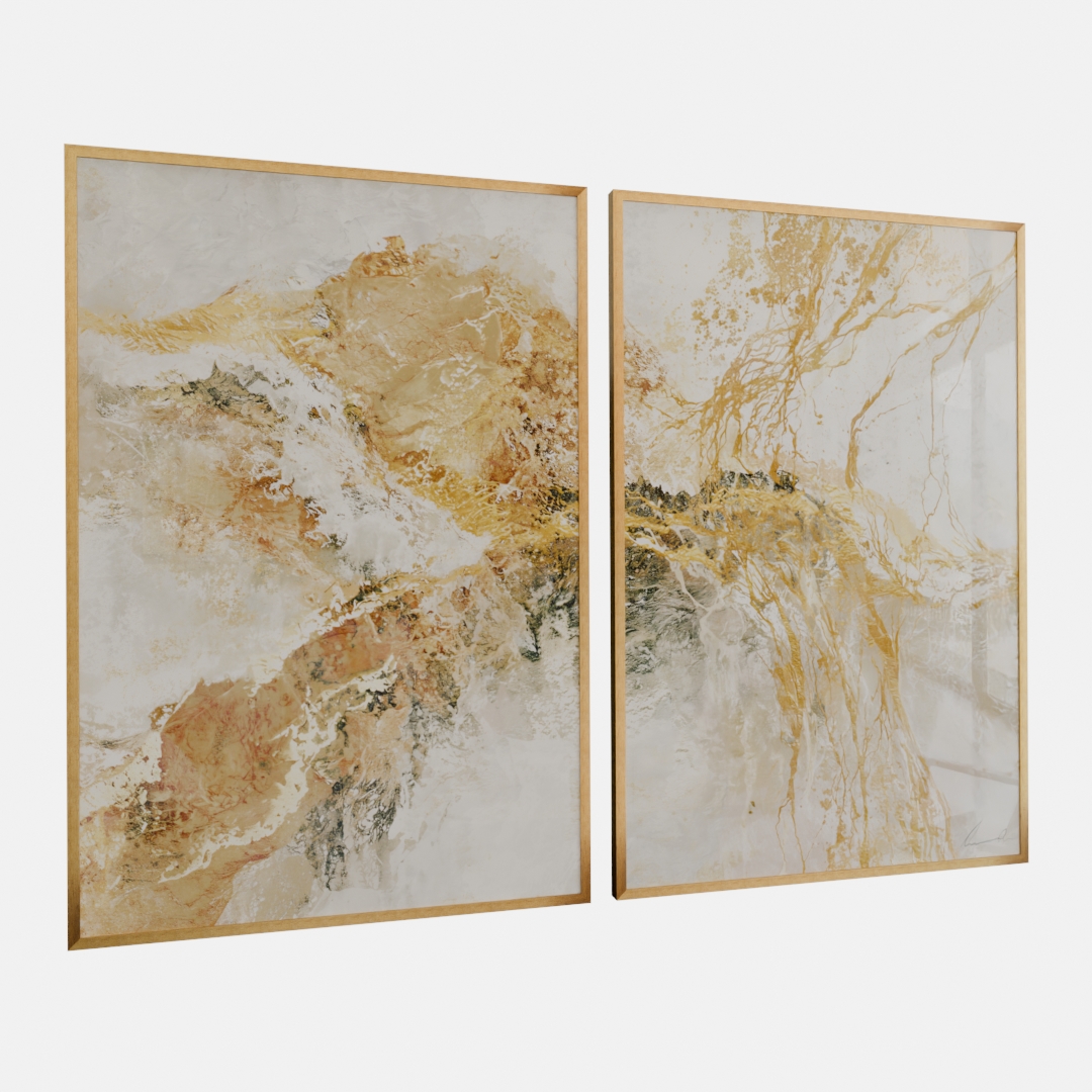 KIT 2 QUADROS  DUO LUXO ABSTRATO DOURADO