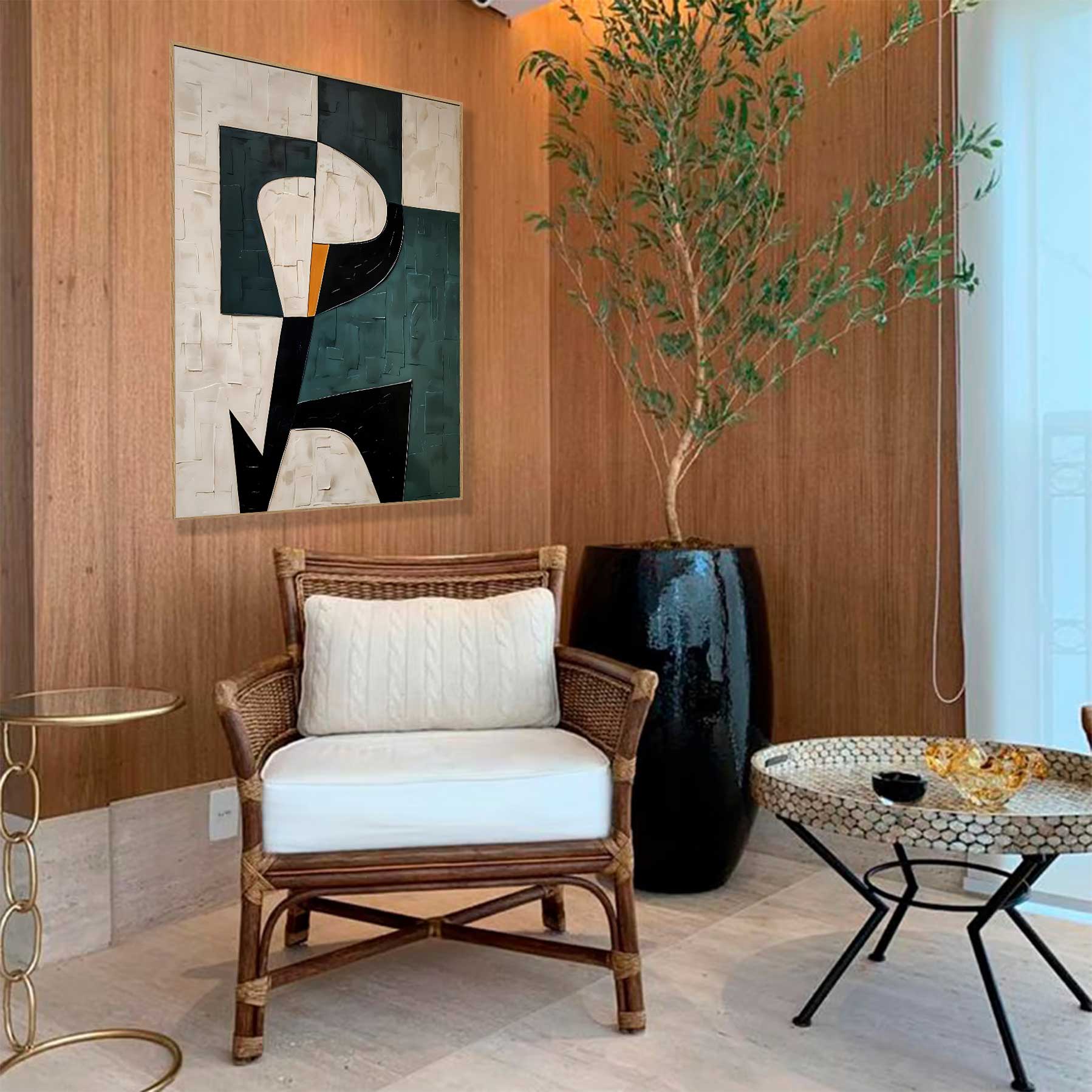 Quadro Retangular - Pintura geométrica verde