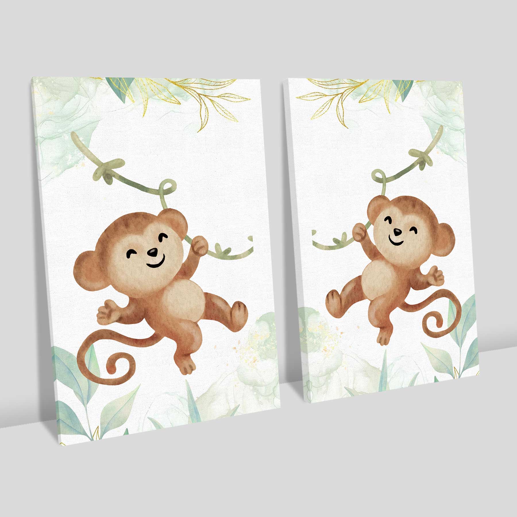 Kit 2 quadros retangulares - Duo Baby Monkeys