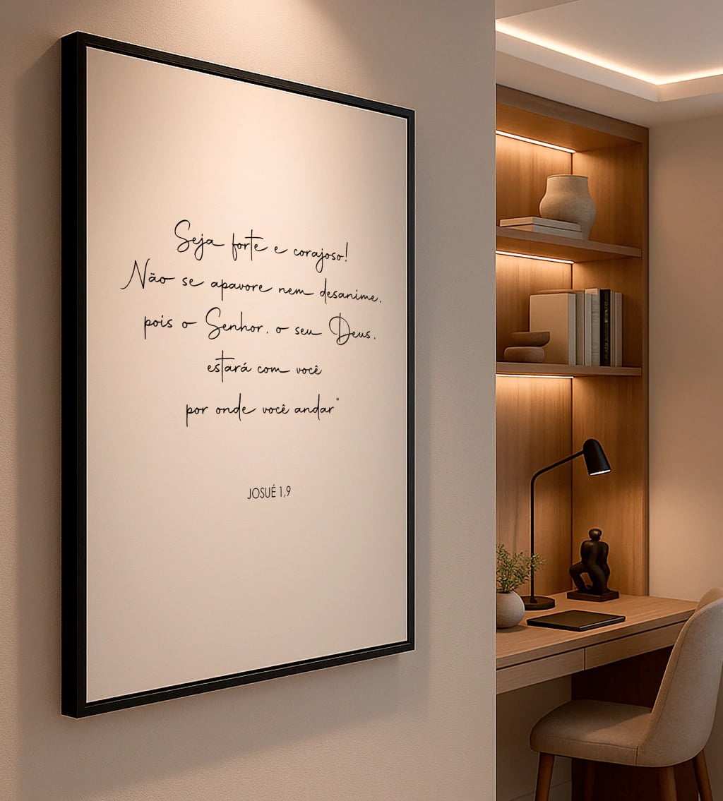 Quadro Personalizado -Casa Mais- Seja Forte e Corajoso - Moldura Preta- 90x60cm