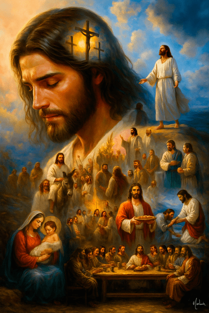 Quadro Personalizado-Decore Paz-Jornada de Jesus- Moldura Dourada-90x60 cm