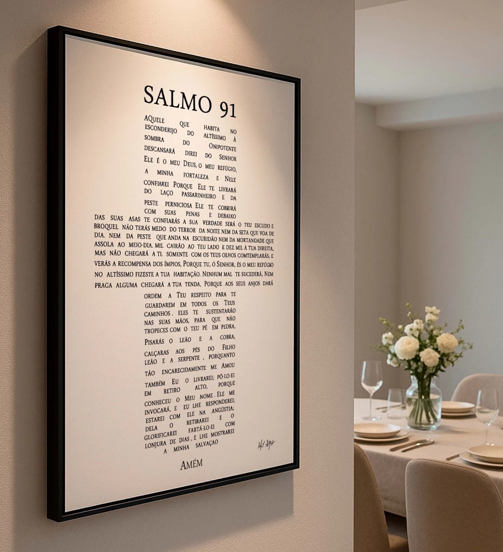 Quadro Personalizado -Casa Mais-Salmo 91- Moldura Preta -120x80 cm 