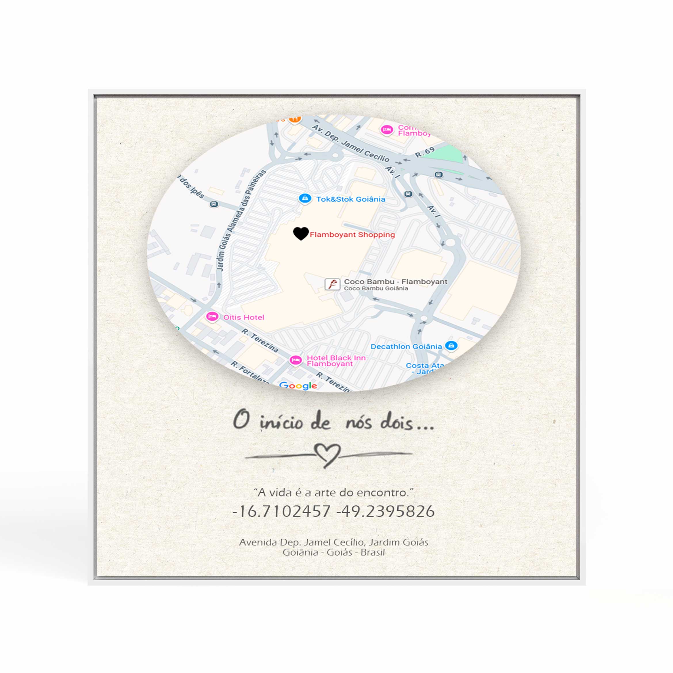 Quadro Personalizado  Quadrado - O início de nós dois-Mapa - 25x25 cm 