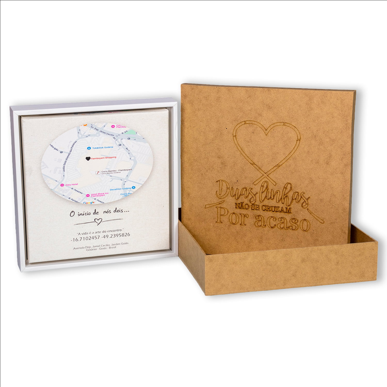 Quadro Personalizado  Quadrado - O início de nós dois-Mapa - 25x25 cm 