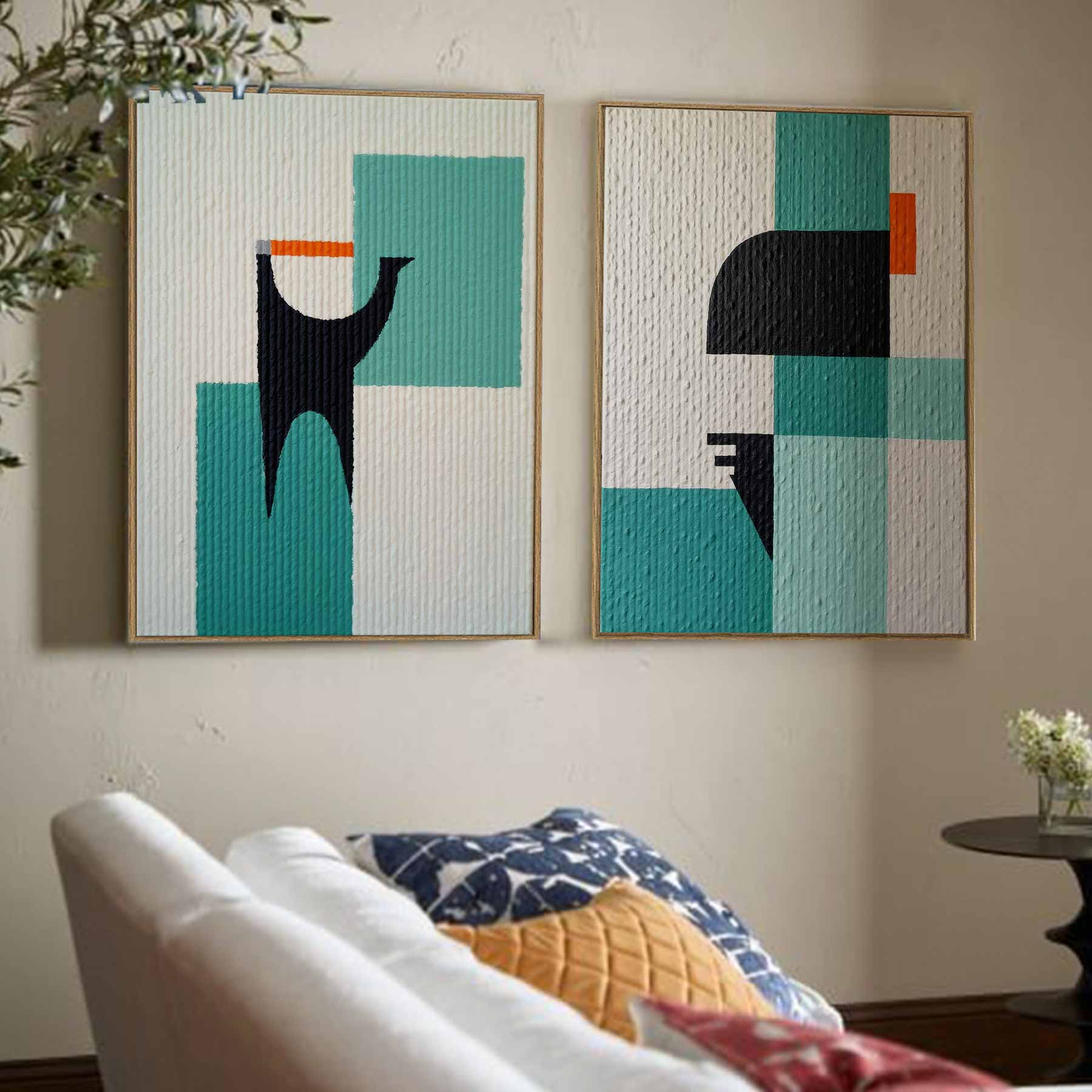 Kit 2 quadros retangulares -Duo Texturas Geométricas