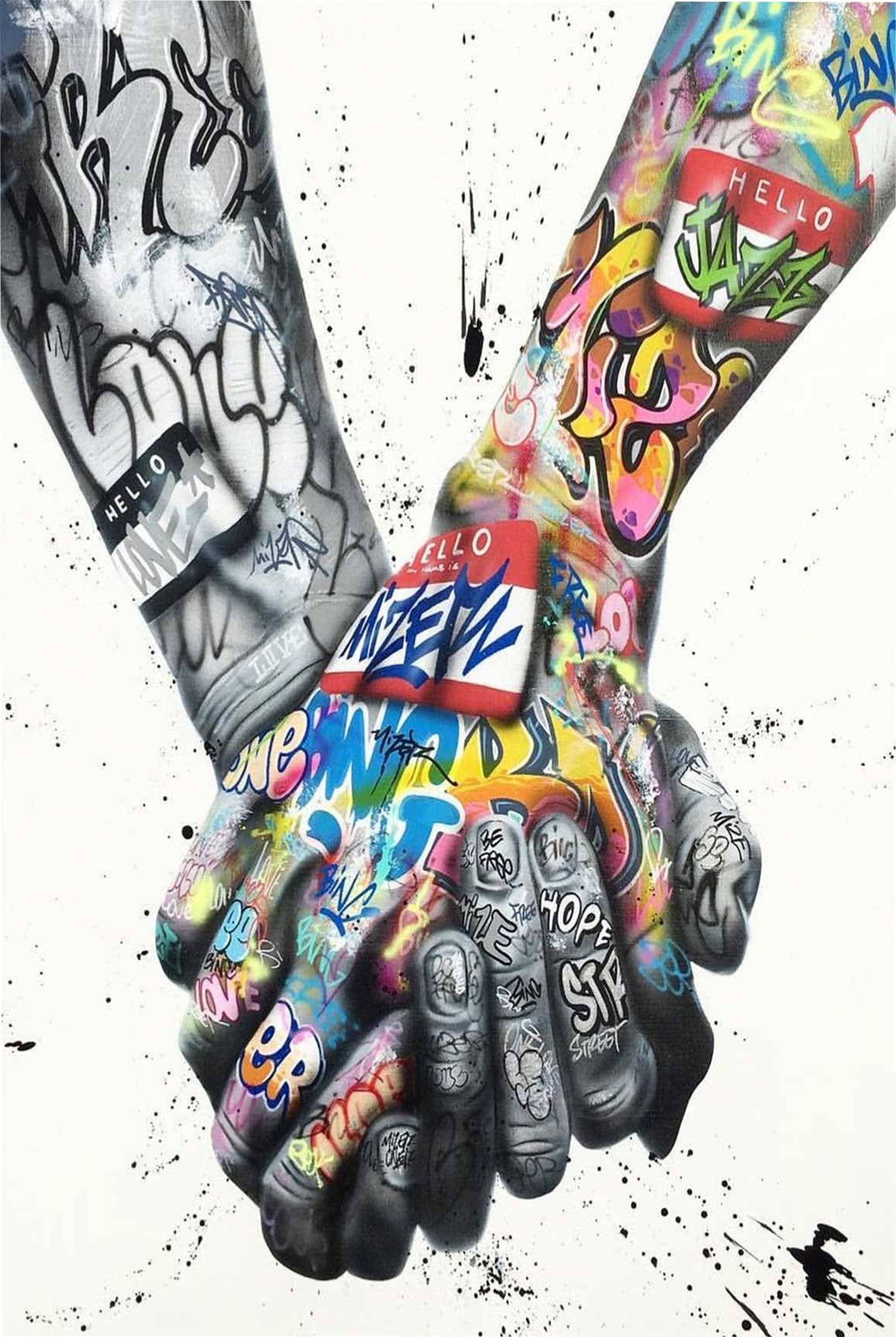 Quadro Retangular  -  Hand in Hand Graffiti
