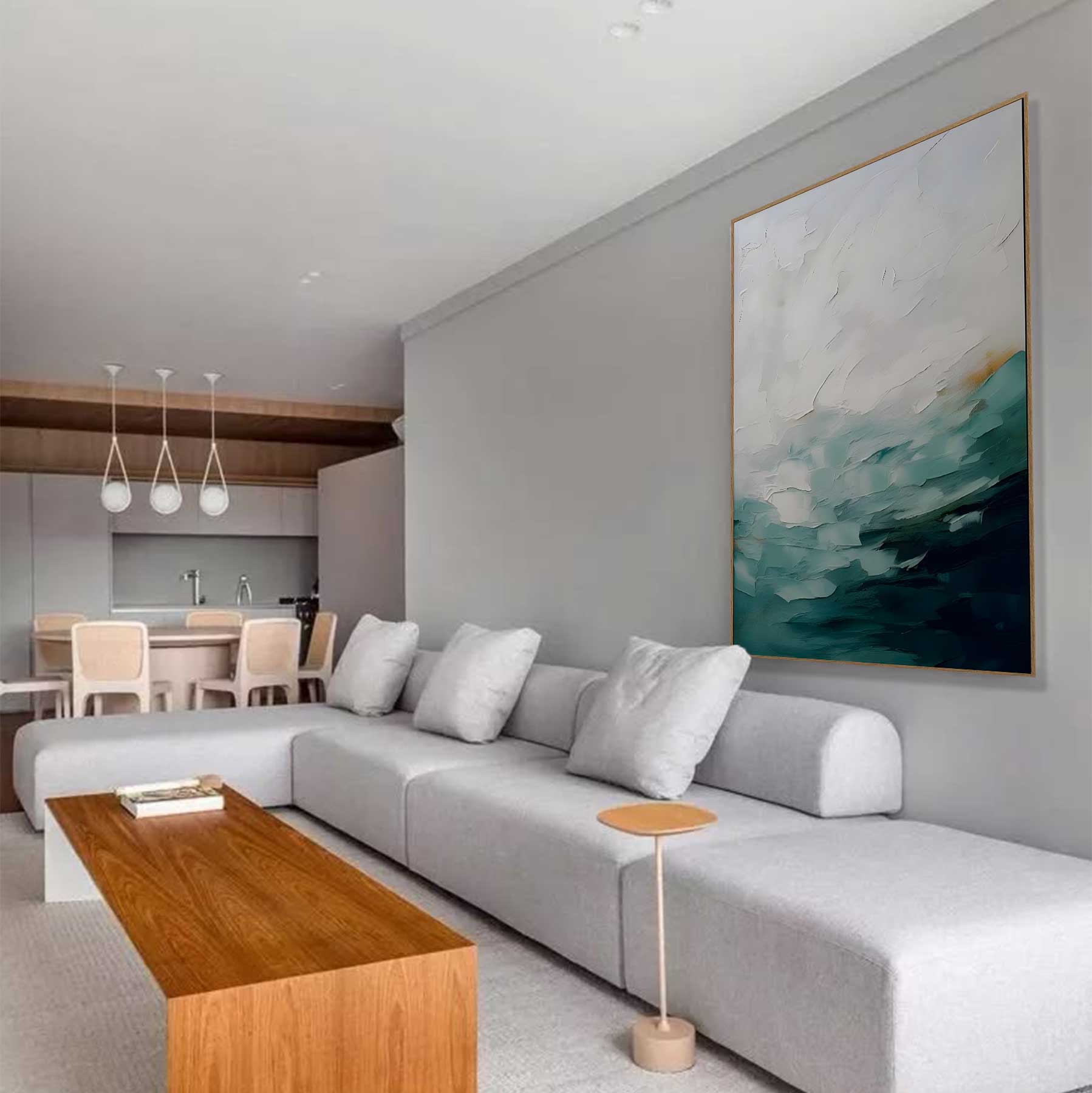 Quadro Retangular - Pintura Abstrata Verde Degradê 