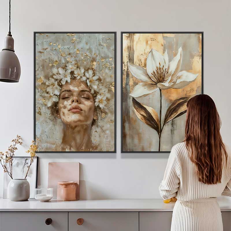 Kit 2 quadros retangulares - Golden Bloom