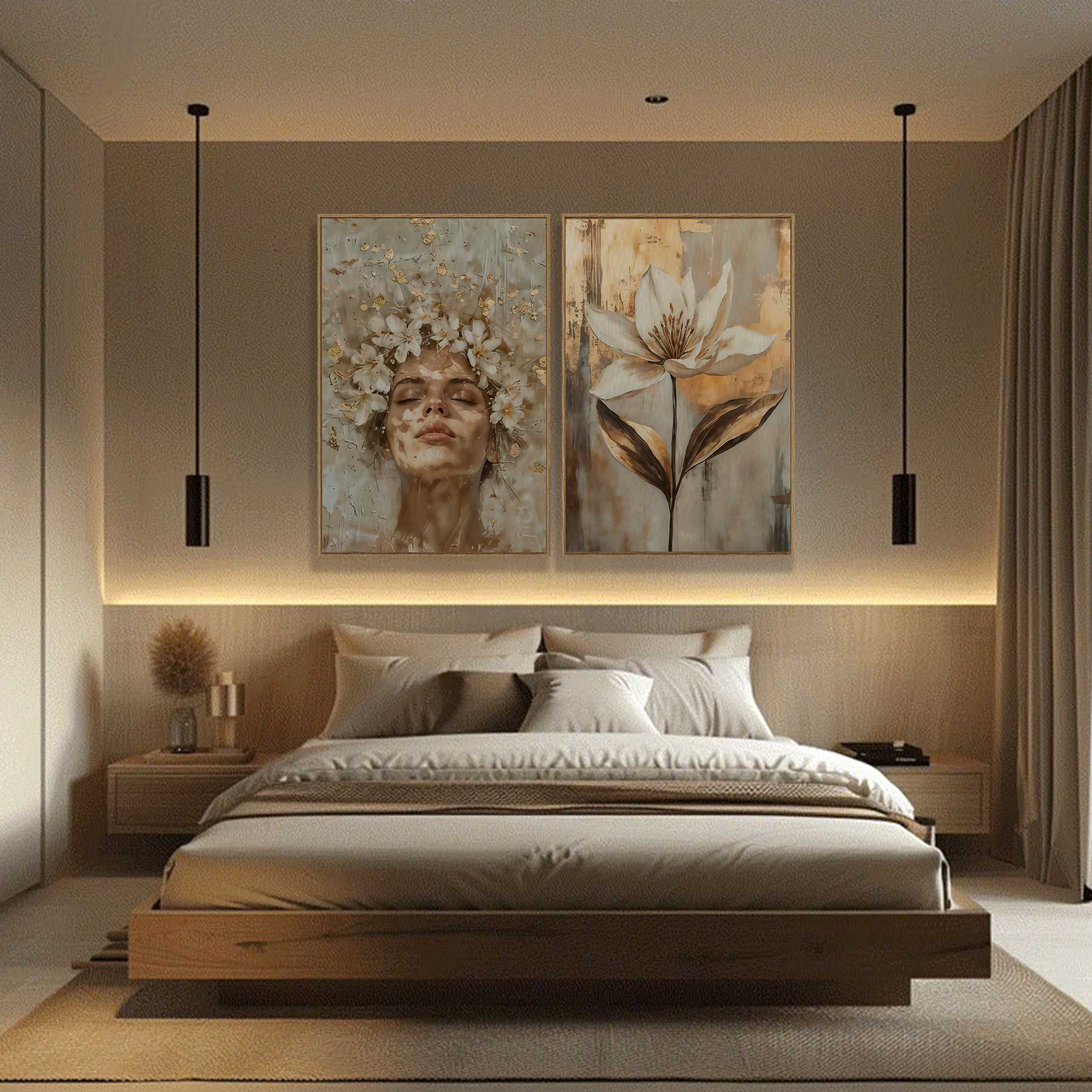 Kit 2 quadros retangulares - Golden Bloom