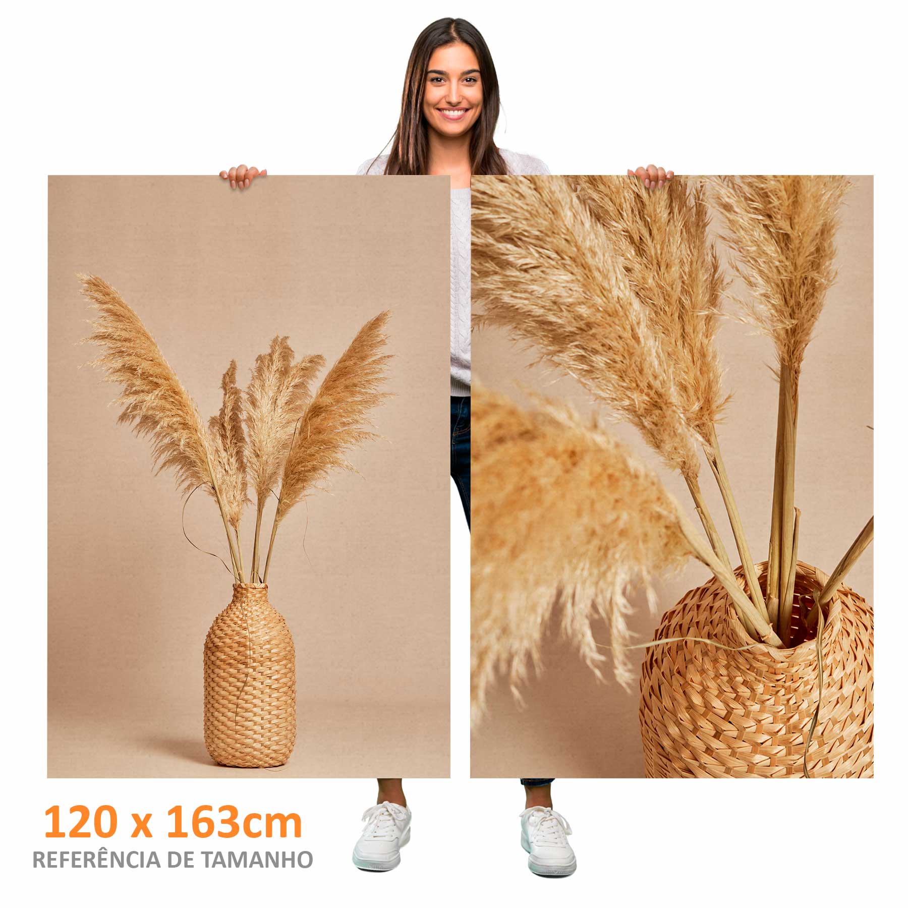 Kit 2 quadros retangulares - Vasos de capim dos pampas - Liê Decor