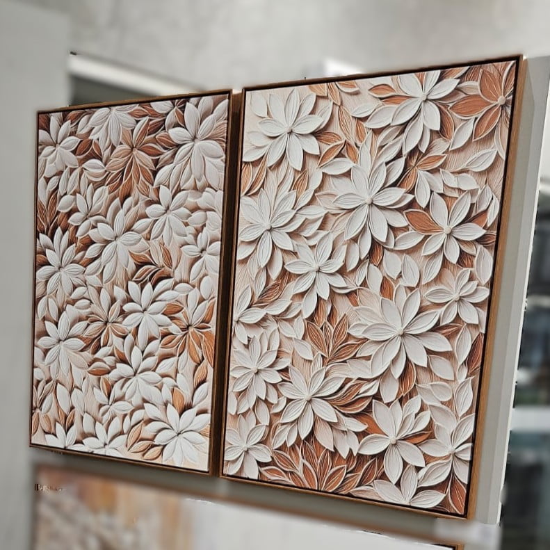 Kit 2 quadros retangulares - White Floral 3D