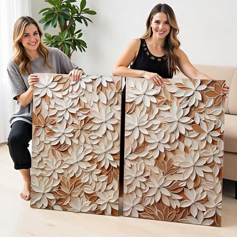 Kit 2 quadros retangulares - White Floral 3D