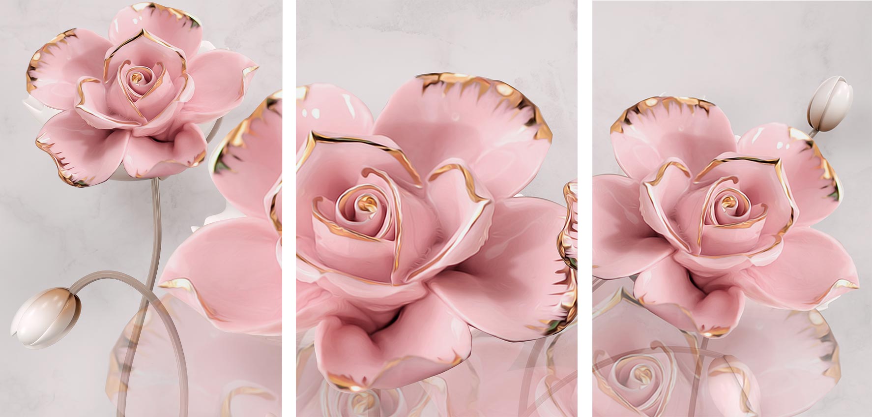 Kit 3 quadros retangulares - Detalhes de flores rosa