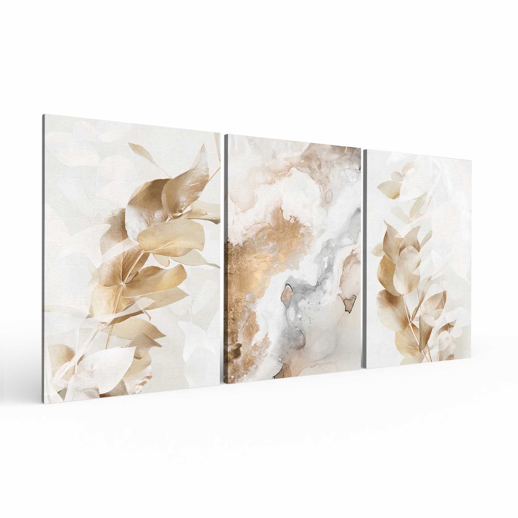 Folhas douradas trio Conjunto de quadros decorativos - ArteLinear