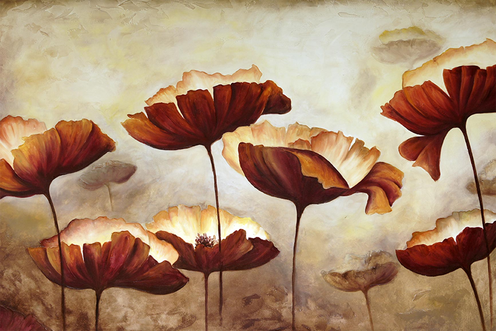 Quadro Retangular - Flores Marrons pintura