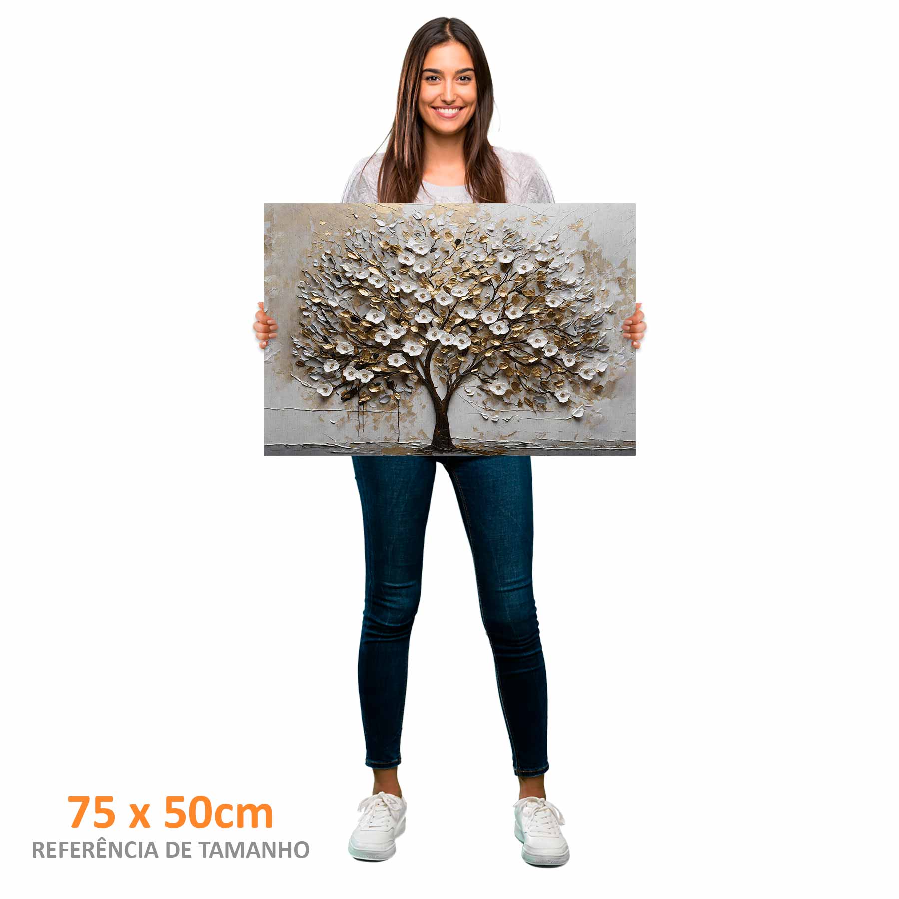 Quadro Retangular - White Blossom 3D - Liê Decor