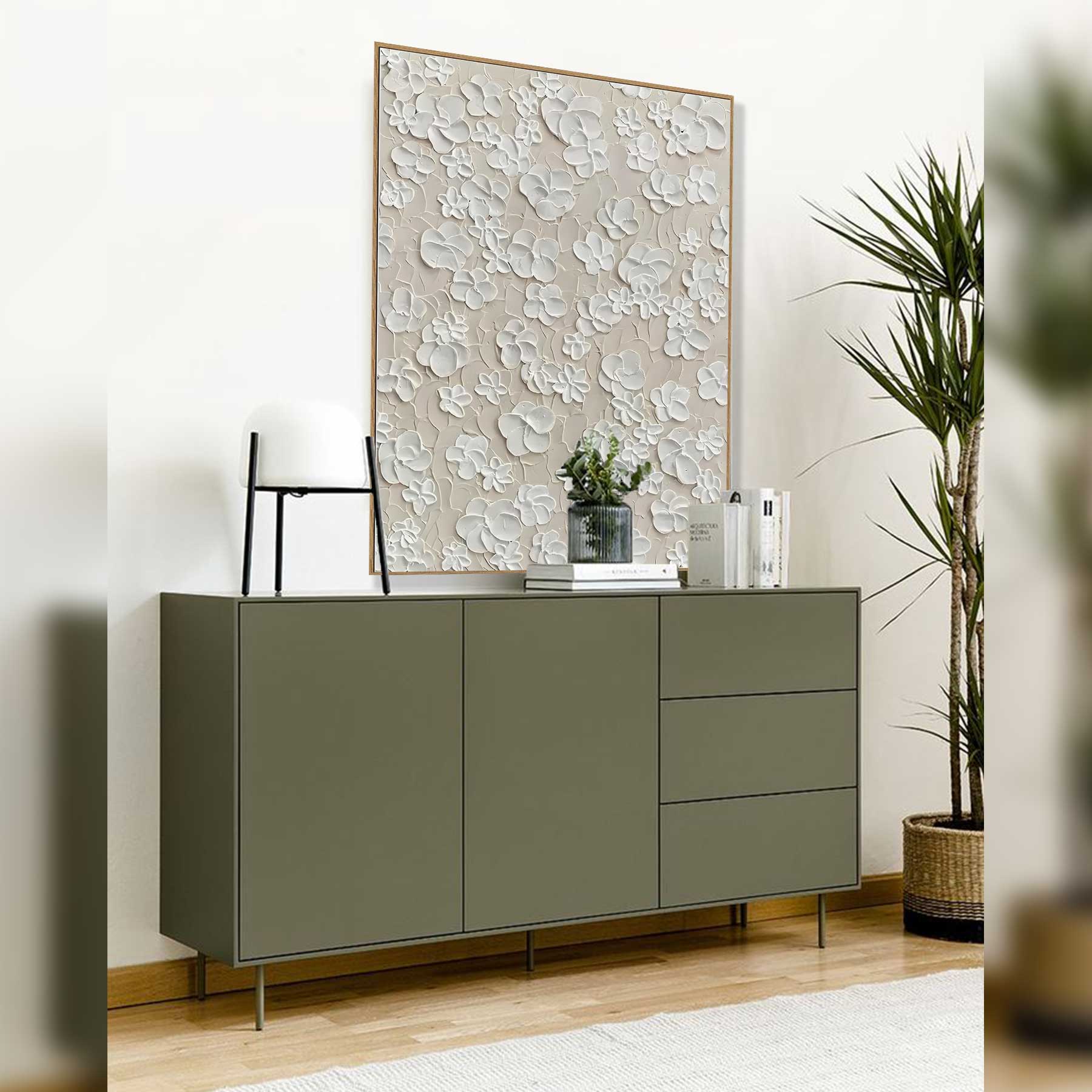 Quadro Retangular - White Flowers 3D