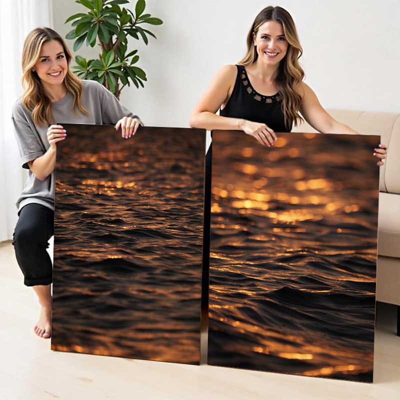 Kit 2 quadros retangulares -Duo Entardecer em Alto Mar