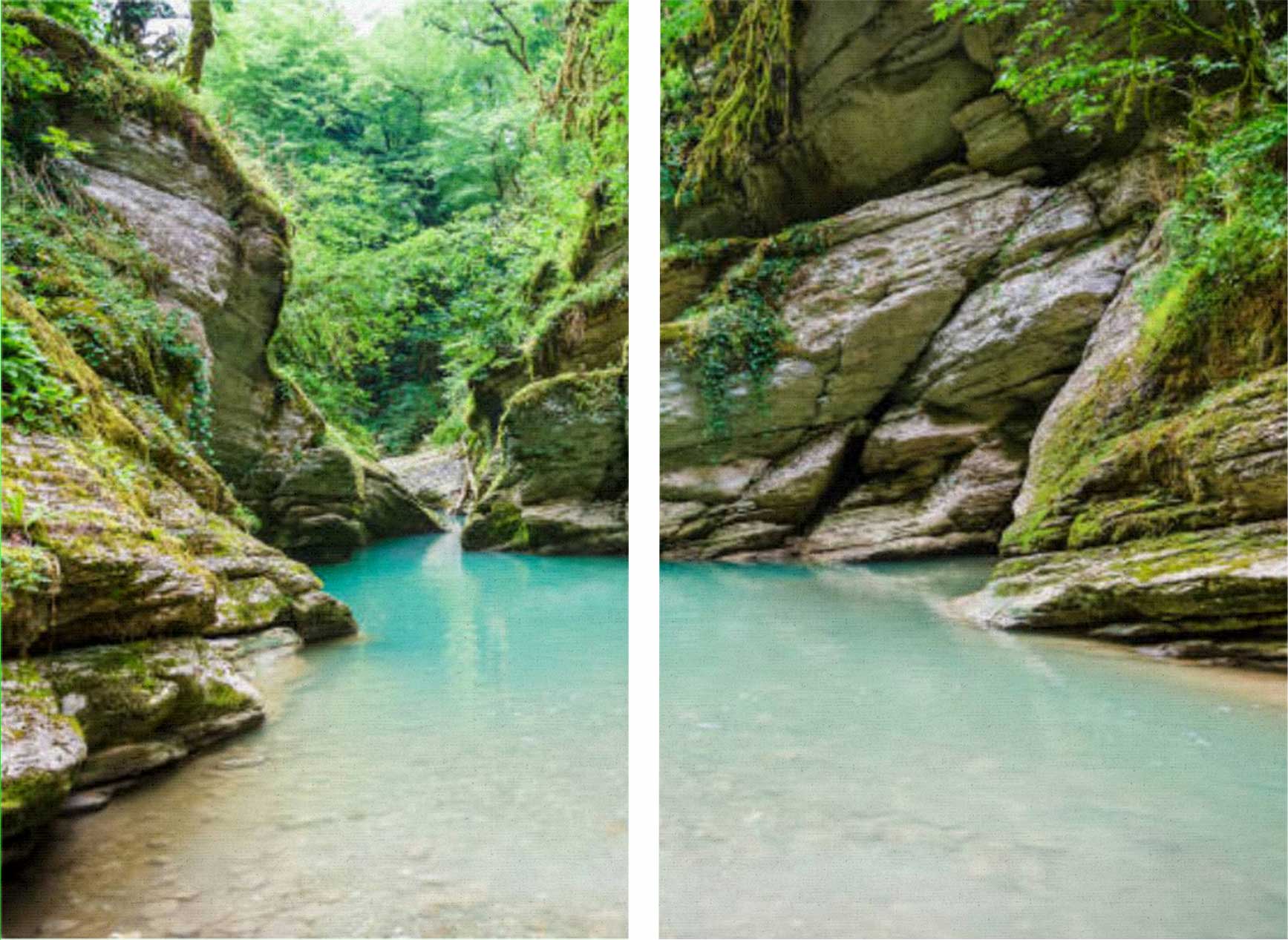 Kit 2 quadros retangulares - Rio Azul,  Pedras e Floresta