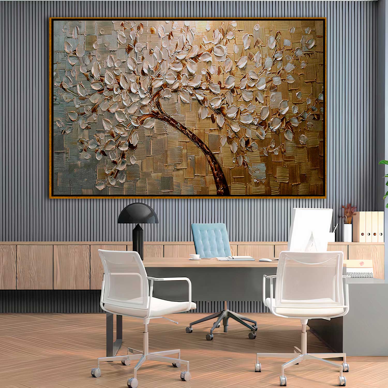 Quadro Retangular - Pintura de arvore dourada