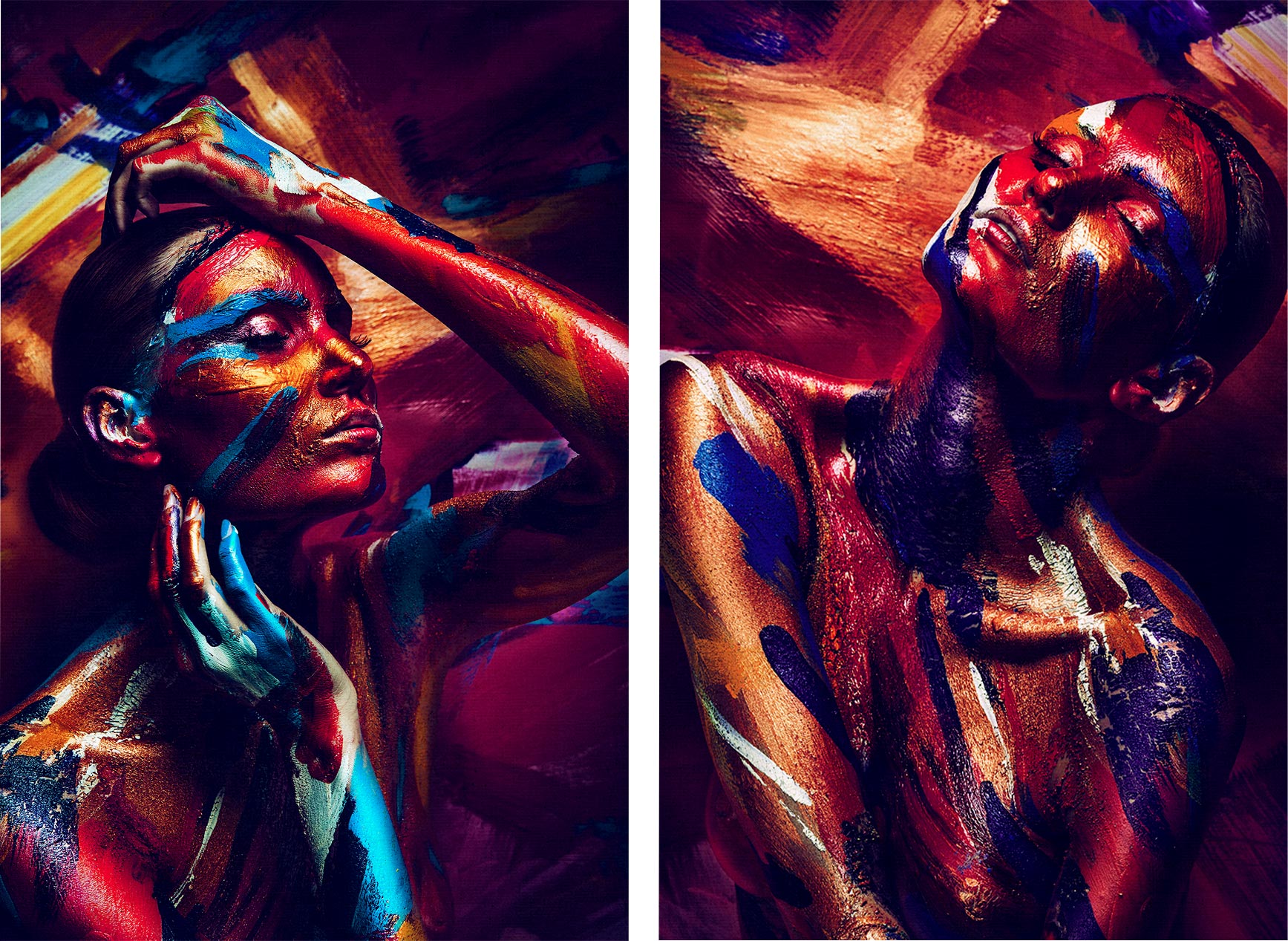 Kit 2 quadros retangulares - Duo mulher colorida