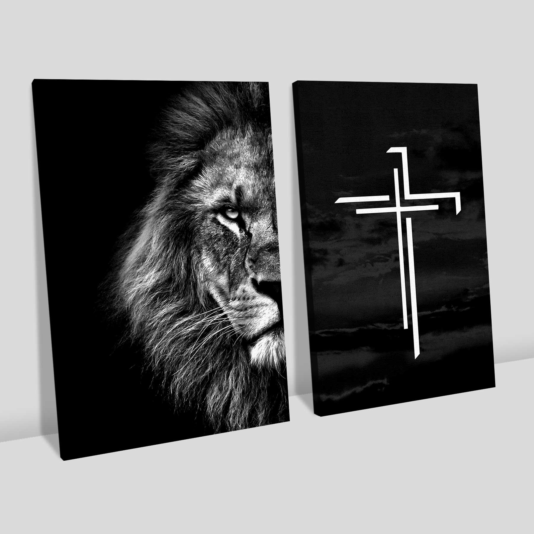Kit 2 quadros retangulares - Duo leão e a cruz