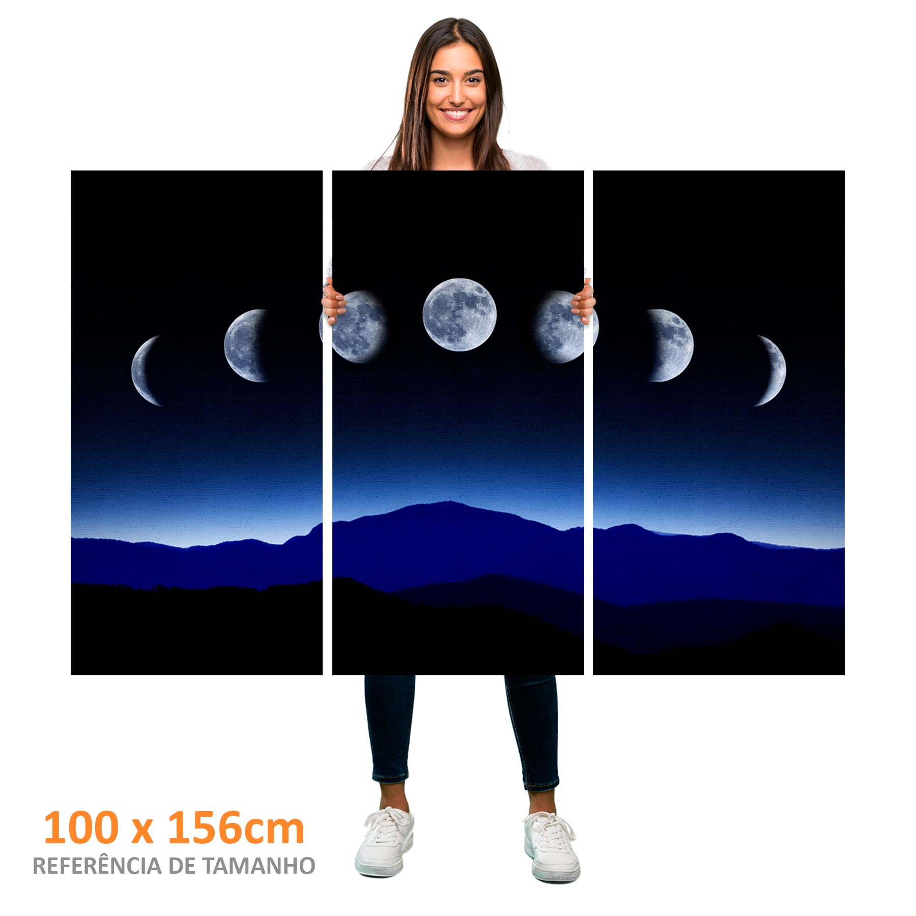 Kit 3 quadros panorâmicos - Fases da lua - Liê Decor