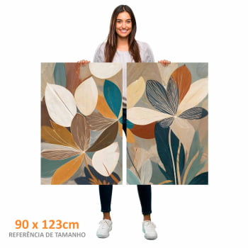 Kit 2 quadros retangulares - Duo abstrata de flores coloridas VIDRO