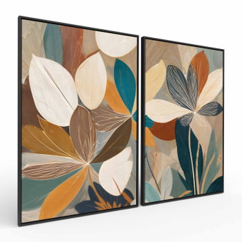 Kit 2 quadros retangulares - Duo abstrata de flores coloridas VIDRO
