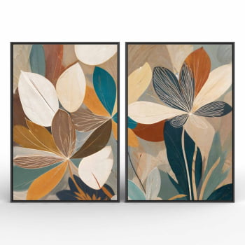 Kit 2 quadros retangulares - Duo abstrata de flores coloridas VIDRO