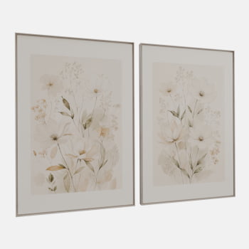 KIT 2 QUADROS FLORES CAMPESTRES SUAVES