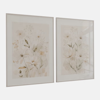 KIT 2 QUADROS FLORES CAMPESTRES SUAVES