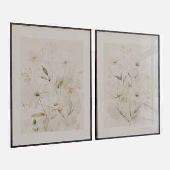 KIT 2 QUADROS FLORES CAMPESTRES SUAVES