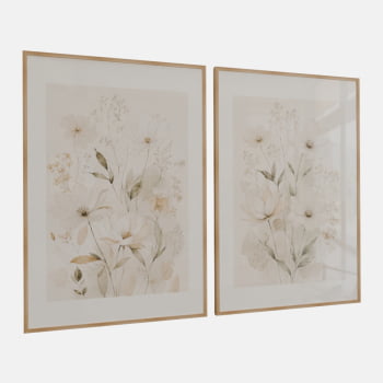 KIT 2 QUADROS FLORES CAMPESTRES SUAVES