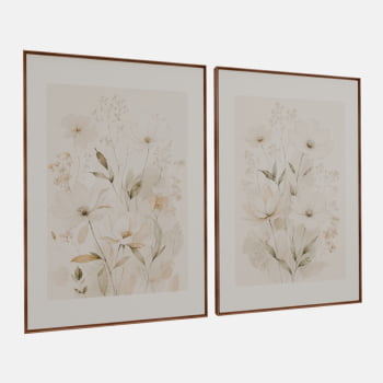 KIT 2 QUADROS FLORES CAMPESTRES SUAVES