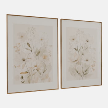 KIT 2 QUADROS FLORES CAMPESTRES SUAVES