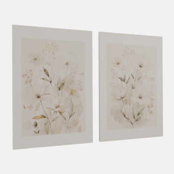 KIT 2 QUADROS FLORES CAMPESTRES SUAVES