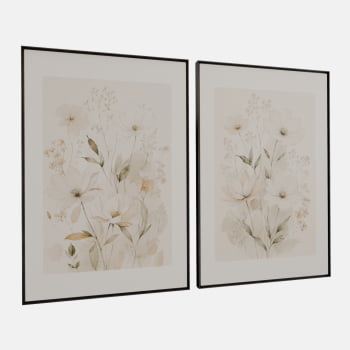 KIT 2 QUADROS FLORES CAMPESTRES SUAVES