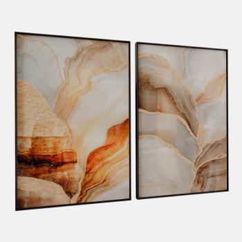 KIT 2 QUADROS LUXO MÁRMORE DOURADO