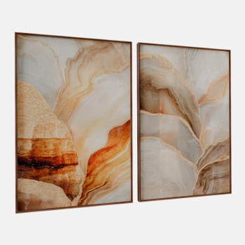 KIT 2 QUADROS LUXO MÁRMORE DOURADO
