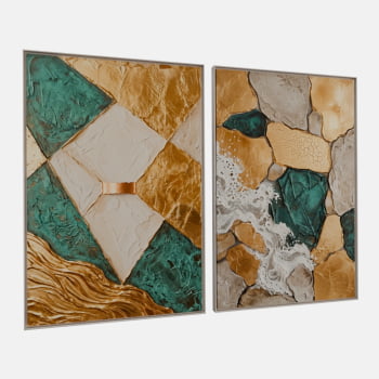 KIT 2 QUADROS MOSAICO DOURADO E ESMERALDA
