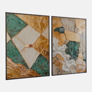 KIT 2 QUADROS MOSAICO DOURADO E ESMERALDA