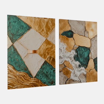 KIT 2 QUADROS MOSAICO DOURADO E ESMERALDA