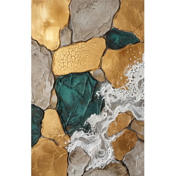KIT 2 QUADROS MOSAICO DOURADO E ESMERALDA