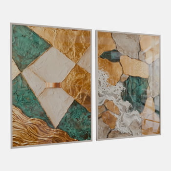 KIT 2 QUADROS MOSAICO DOURADO E ESMERALDA