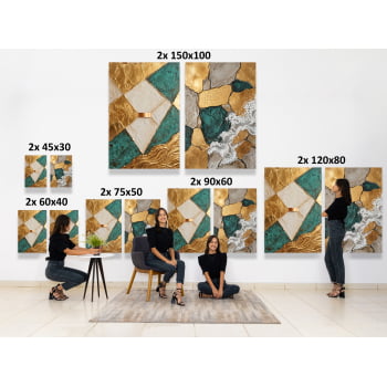 KIT 2 QUADROS MOSAICO DOURADO E ESMERALDA